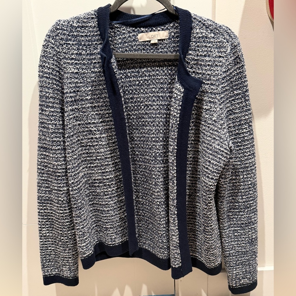 LOFT Navy and White Textured Cardigan